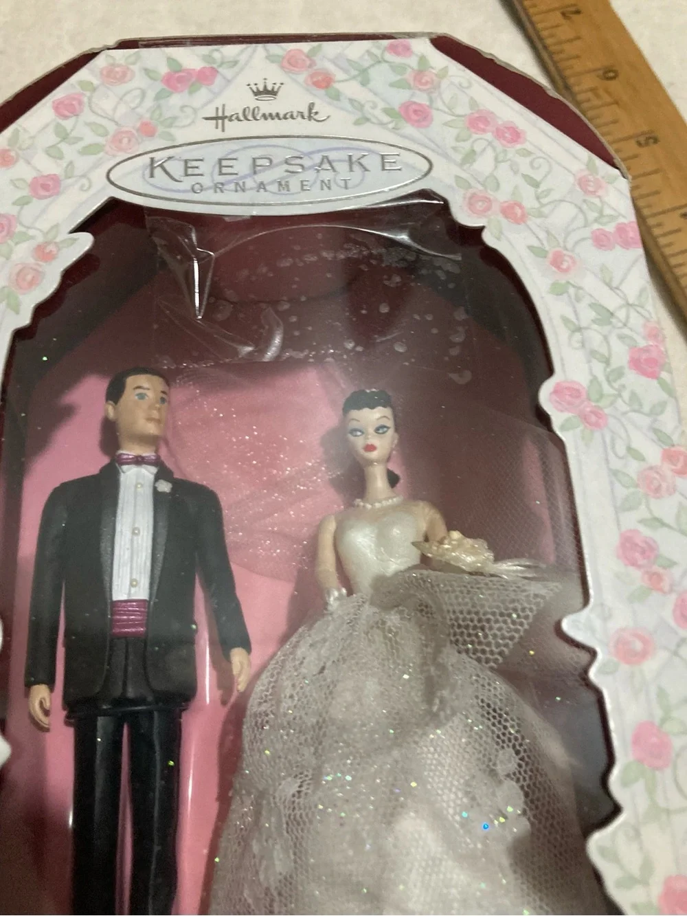 Hallmark Barbie and Ken Wedding Ornament Set - Black, White, Pink